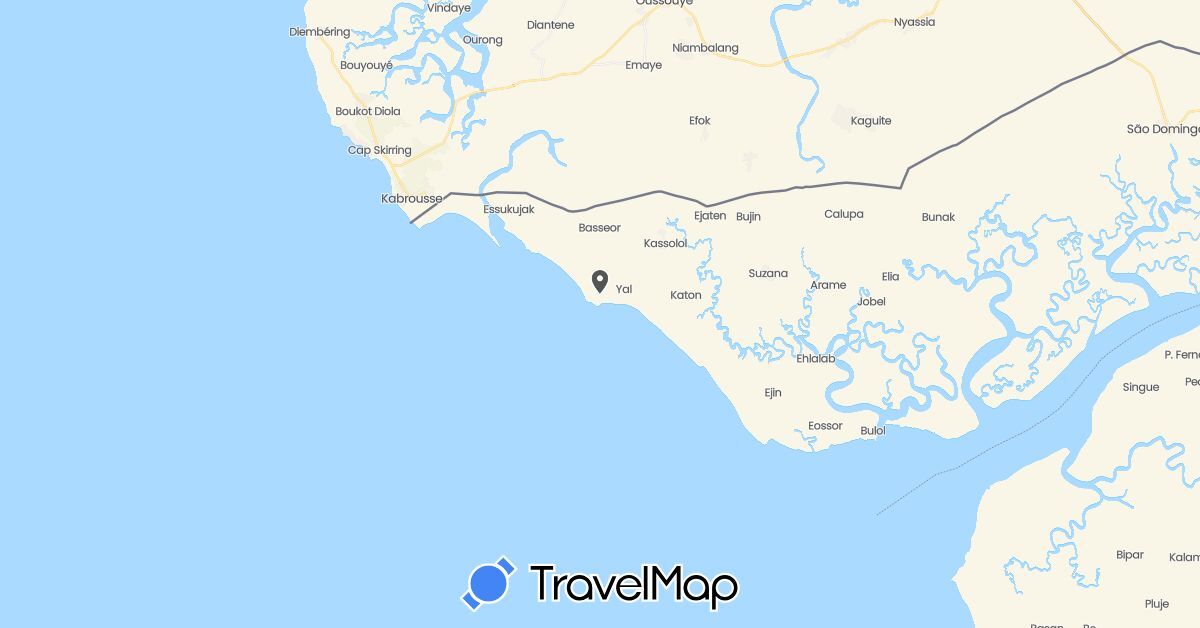 TravelMap itinerary: motorbike in Guinea-Bissau (Africa)